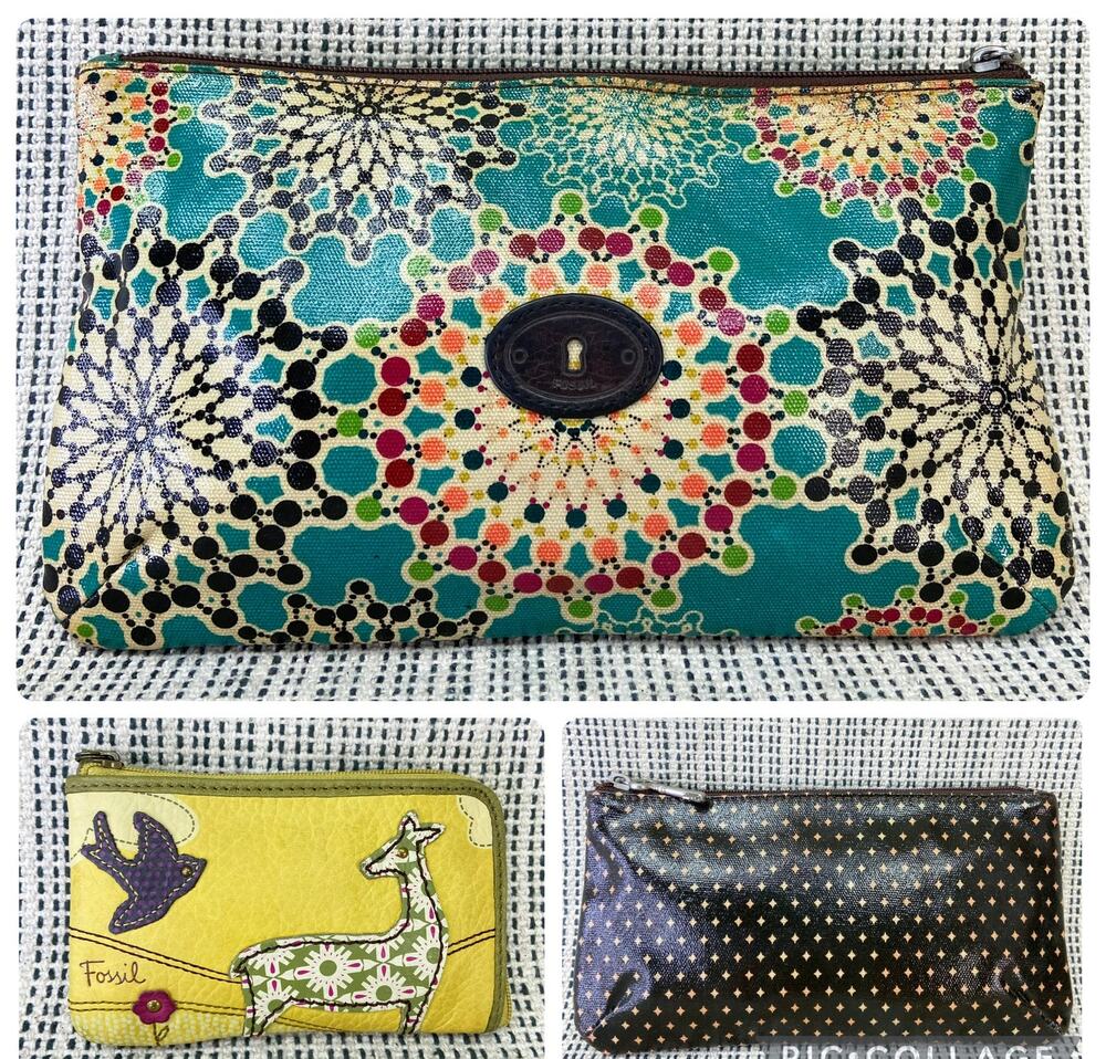 Fossil Pouch Bundle Quirky Boho Print Set of 3 Retro Twee School Artsy‎ Vintage